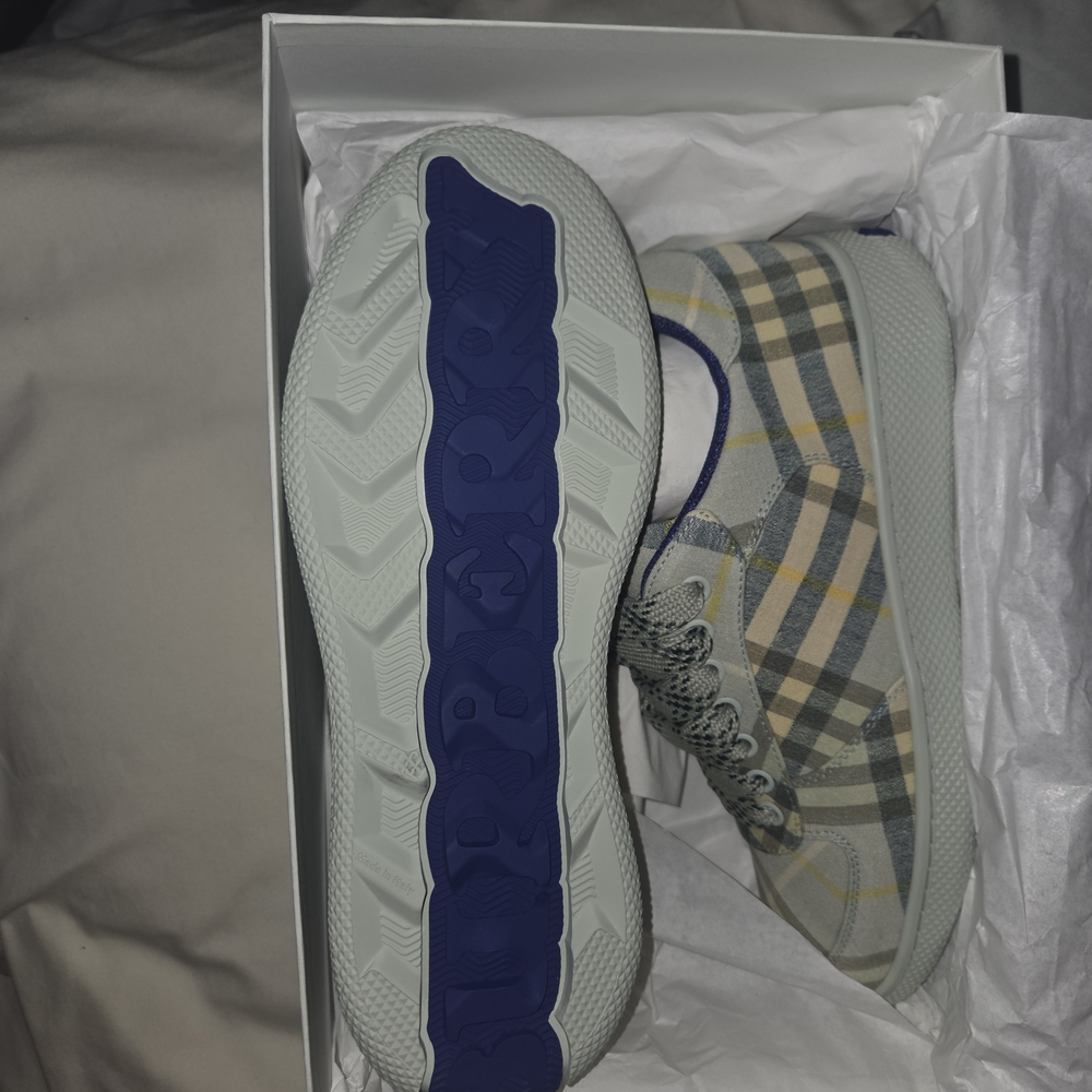 Burberry Women''s Plaid Sneakers - Gray, Blue, and Yellow